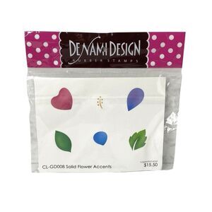 Denami Design Set of 6 Unmounted Rubber Stamps Solid Flower Accents